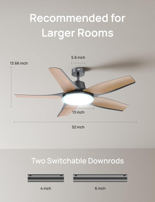 DREO Smart Ceiling Fans with Lights, Low Profile Ceiling Fan with Alexa/App, 52'' Dimmable Lighting & Color Tuning, RGB Ambient Light for Living Room, Game Room, Easy Installation, Quiet, Black