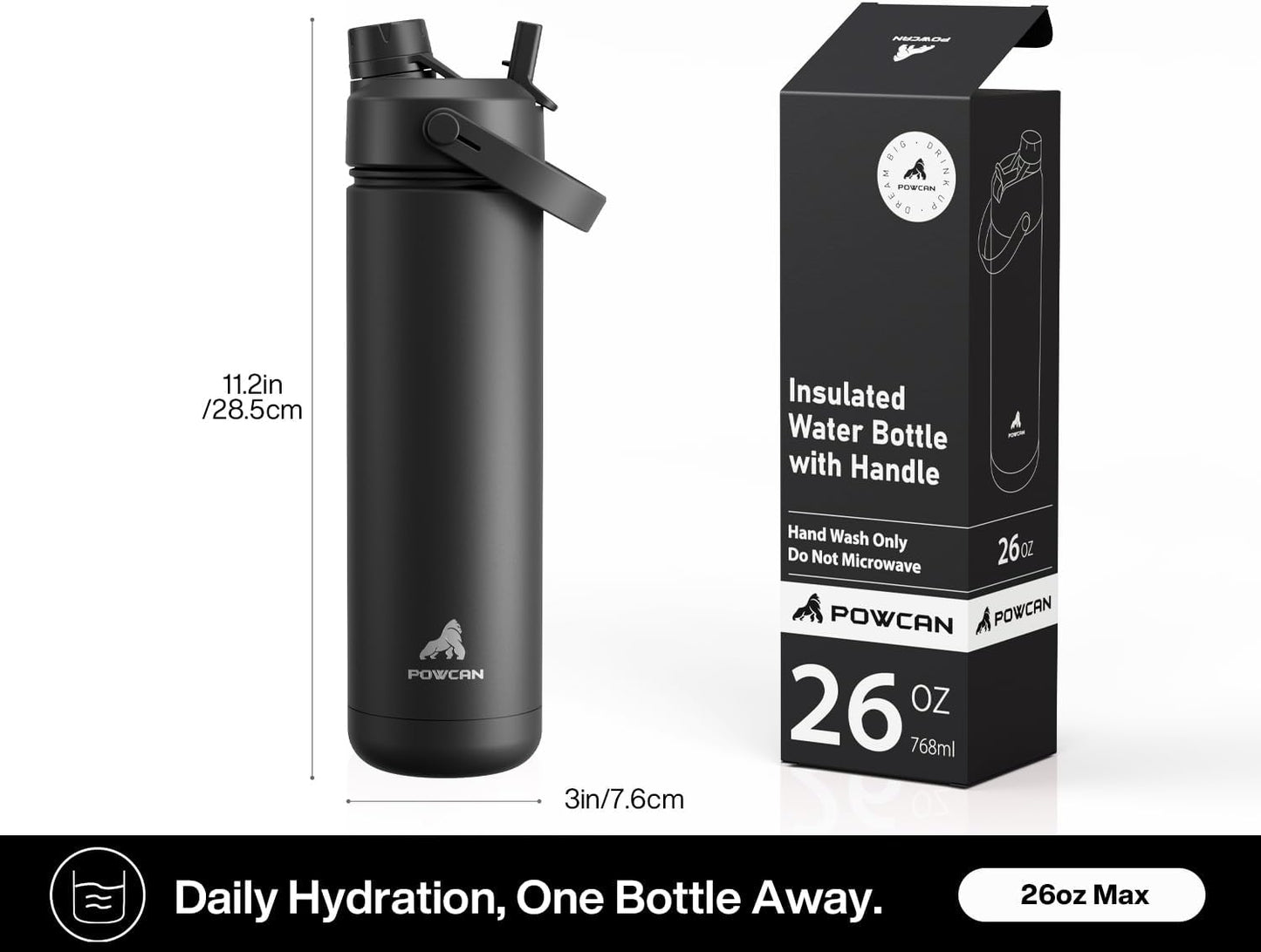 Skiennix 26 oz Insulated Water Bottle - Leakproof Design with Silicone Boot | Perfect for Sports & Travel (Black)