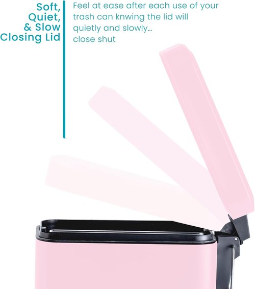 Home Zone Living 1.3 Gallon Stainless Steel Bathroom Trash Can - Slim Design with Lid & Step Pedal, Matte Pink