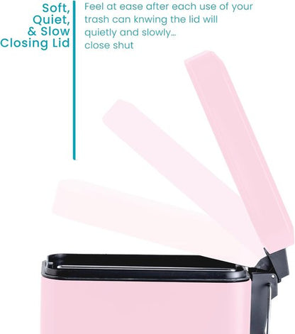 Home Zone Living 1.3 Gallon Stainless Steel Bathroom Trash Can - Slim Design with Lid & Step Pedal, Matte Pink