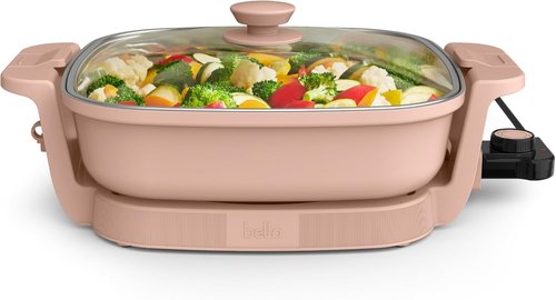 Bella Make & Take Electric Skillet - EverGood™ Ceramic Coating, Adjustable Temp, 1200W, Blossom Color