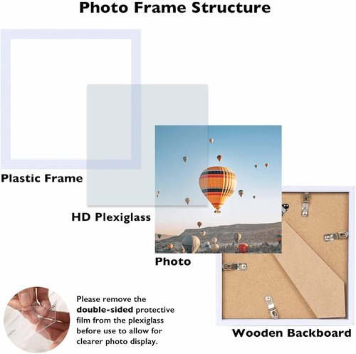 JCJMY 6x6 Picture Frame - White Wall Hanging & Tabletop Display | Shatter-Resistant Plexiglass