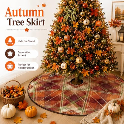 Rustic Autumn Plaid Christmas Tree Skirt 36 Inch - Orange