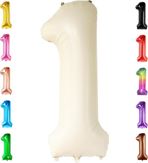 KatchOn Cream Number 1 Balloons - Giant 40 Inch for 1st Birthday Celebrations | Perfect First Decoration