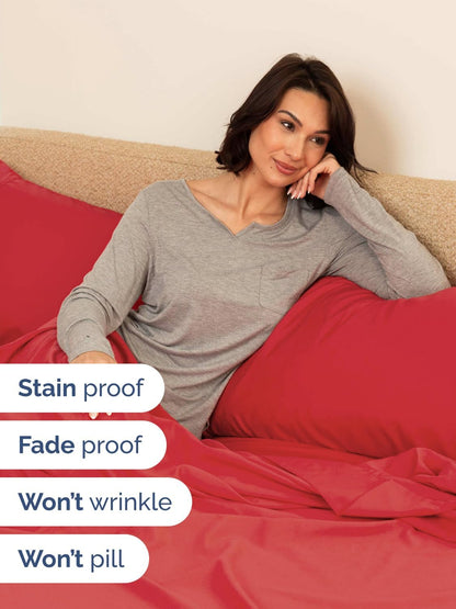 Skiennix Extra Deep Twin XL Sheet Set - 4 Piece Cooling Bedding - Soft, Wrinkle-Free Red Sheets for Ultimate Comfort