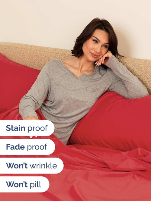 Extra Deep Twin Sheet Set - 4 Piece Breathable and Cooling Sheets - Hotel Luxury Bedding for Women, Men, Kids & Teens - Easy & Secure Fit - Soft, Wrinkle Free and Comfy with Extra Deep Pockets - Red