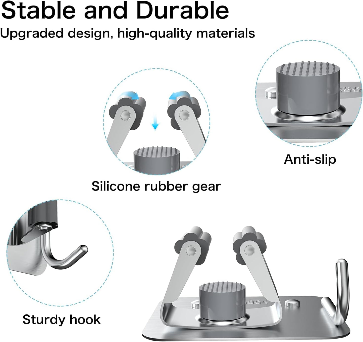 Nacena Broom Holder Wall Mount - Heavy Duty Stainless Steel Mop & Broom Organizer | 4 Pack Silver