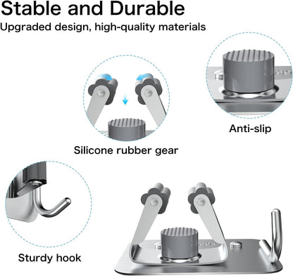 Nacena Broom Holder Wall Mount - Heavy Duty Stainless Steel Mop & Broom Organizer | 4 Pack Silver