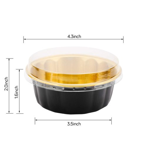 Beasea Disposable Ramekins 8oz, 100 Pack Black Gold Aluminum Foil Cups with Lids, Disposable Creme Brulee Muffin Cupcake Baking Cup Mini Pudding Cups for Party Wedding Birthday