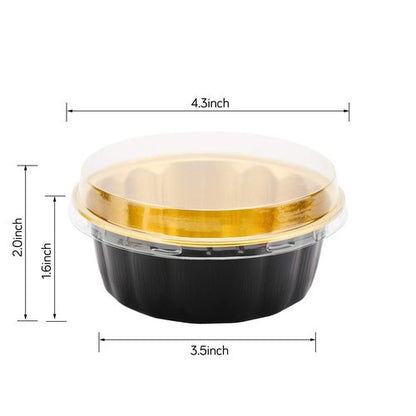 Beasea Disposable Ramekins 8oz, 100 Pack Black Gold Aluminum Foil Cups with Lids, Disposable Creme Brulee Muffin Cupcake Baking Cup Mini Pudding Cups for Party Wedding Birthday