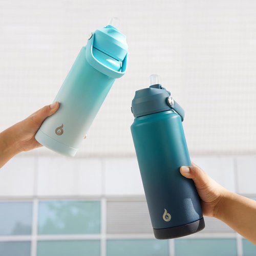 BJPKPK Insulated Water Bottle with Straw Lid, 18oz Thermo Water Bottles with Soft Nozzle, Flex Handle & Non-slip Boot, BPA Free Leak Proof Stainless Steel Metal Thermo, Tumblers, Cups,Sea Salt