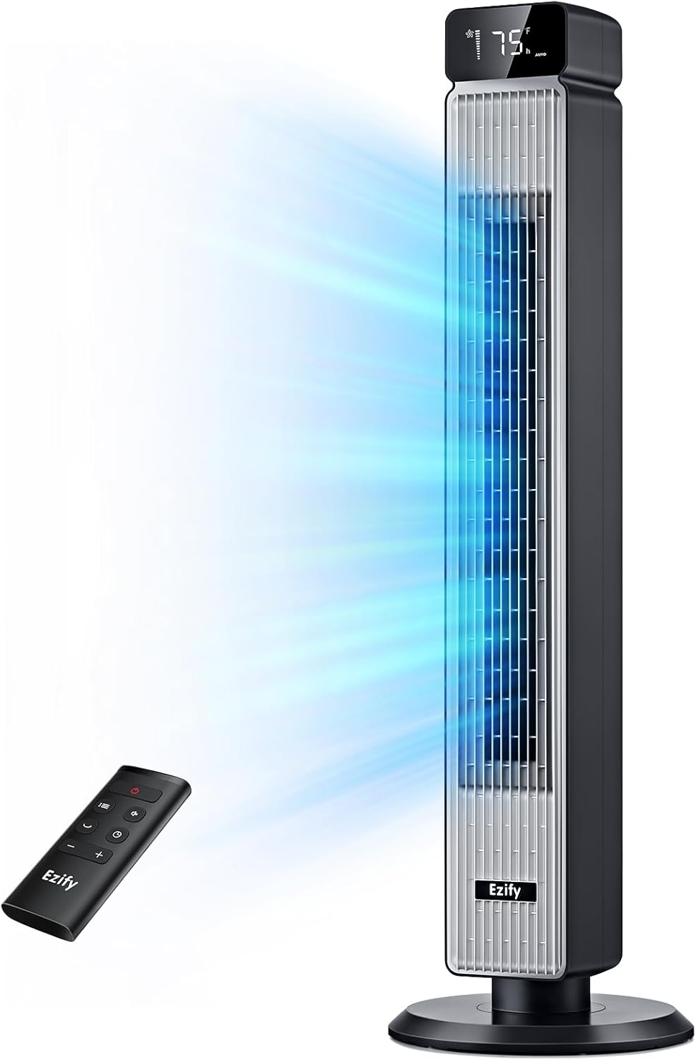 Tower 40-Inch Oscillating Fan - 25ft/s Velocity, 90° Rotation, Remote Control, 30dB Quiet, 6 Speeds & 12H Timer
