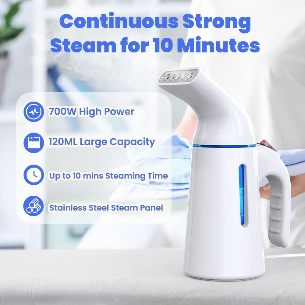 Skiennix Portable Clothes Steamer - 700W Fast Heat-Up in 40 Seconds | 120ML Water Tank, 25g/min Steam Output