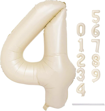 Skiennix 40-Inch Beige Foil Number Balloons Set | Self-Inflating 0-9 for Birthday & Anniversary Decor