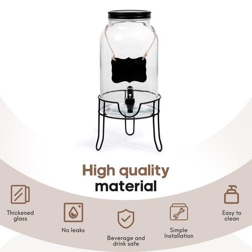 1.5 Gallon Glass Drink Dispensers for Parties, Ice Beverage Dispensers with Stand, Glass Water Dispenser with Spigot, Laundry Detergent Dispenser, Lemonade Dispenser