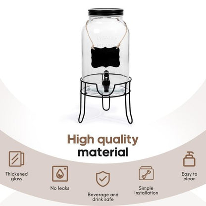 1.5 Gallon Glass Drink Dispensers for Parties, Ice Beverage Dispensers with Stand, Glass Water Dispenser with Spigot, Laundry Detergent Dispenser, Lemonade Dispenser