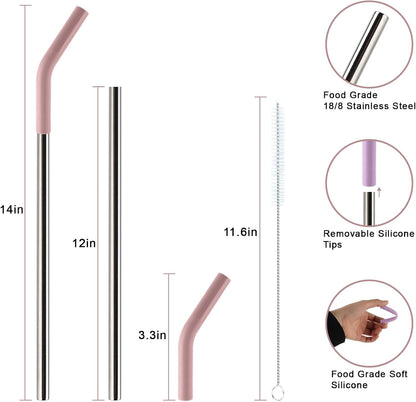 Stanley Replacement Straws - Reusable Metal Straws for 40oz Tumblers | 4-Pack 12" Extra Long with Silicone Tips