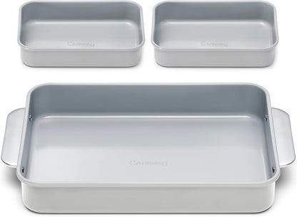 Caraway Nonstick Baking Pan Set | 2x 9" x 6.5" & 1x 9" x 13" - Non-Toxic, PTFE & PFOA Free - Gray Aluminized Steel
