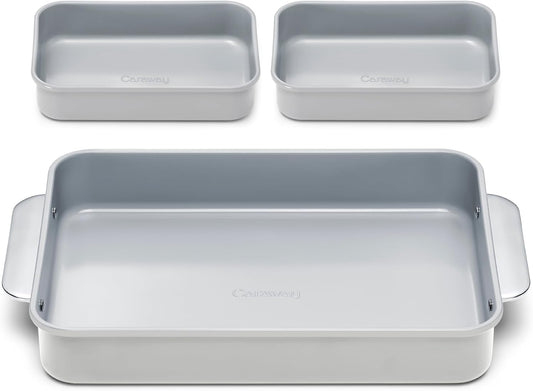 Caraway Nonstick Baking Pan Set | 2x 9" x 6.5" & 1x 9" x 13" - Non-Toxic, PTFE & PFOA Free - Gray Aluminized Steel