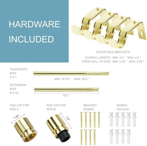 Byondeth Adjustable Curtain Rods - 16 to 200 Inches, 1 Inch Diameter, Elegant Gold Finish