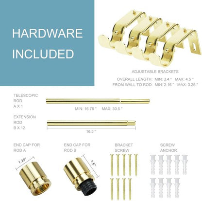 Byondeth Adjustable Curtain Rods - 16 to 200 Inches, 1 Inch Diameter, Elegant Gold Finish
