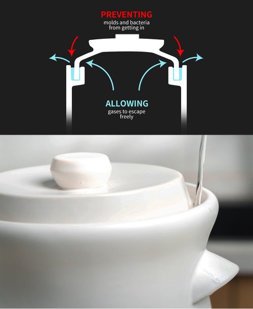 Fermentation Crock 3.8Liter/1 Gallon Stoneware Pot for Fermenting, Pickling Kimchi, Pickles, Vegetables, Kombucha - Glazed Fermenter with Stone Weights, Lid & Pickle Tamper-White Crock