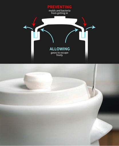 Fermentation Crock 3.8Liter/1 Gallon Stoneware Pot for Fermenting, Pickling Kimchi, Pickles, Vegetables, Kombucha - Glazed Fermenter with Stone Weights, Lid & Pickle Tamper-White Crock