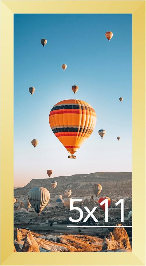 JCJMY Gold 5x11 Picture Frame - Versatile Wall or Tabletop Display with Shatter-Resistant Plexiglass