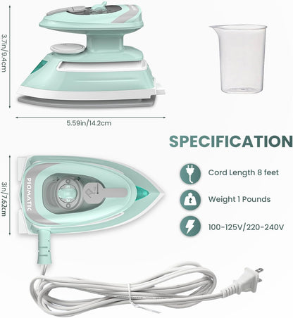 PIOMATIC Mini Travel Steam Iron - Dual Voltage, Temperature Control, Non-Stick Soleplate | Perfect for Sewing & Quilting