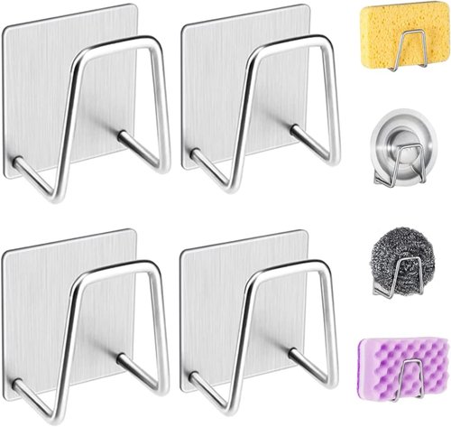 LYART Premium Sink Sponge Holder - 4Pcs SUS304 Stainless Steel, Waterproof & Rustproof, Quick Drying