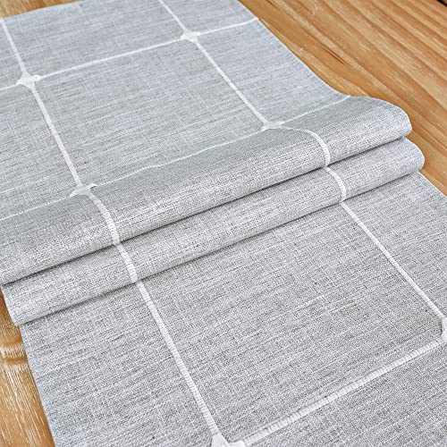 Grey Embroidered Plaid Cloth Small Table Runner 36 Inch - Rustic Home Decor