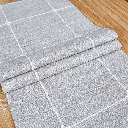 Grey Embroidered Plaid Cloth Small Table Runner 36 Inch - Rustic Home Decor