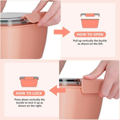 Cherrysea Salad Lunch Box - 2-Pack Leak-Proof Bowls with 3 Compartments & Fork | Green & Pink
