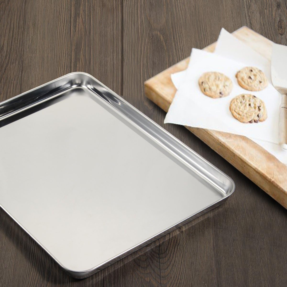 Yododo Baking Sheet Set of 2, Stainless Steel Cookie Sheet Baking Pan Toaster Oven Tray Pan, Size 16 x 12 x 1 inch, Non Toxic & Healthy, Mirror Finish & Rust Free, Easy Clean & Dishwasher Safe