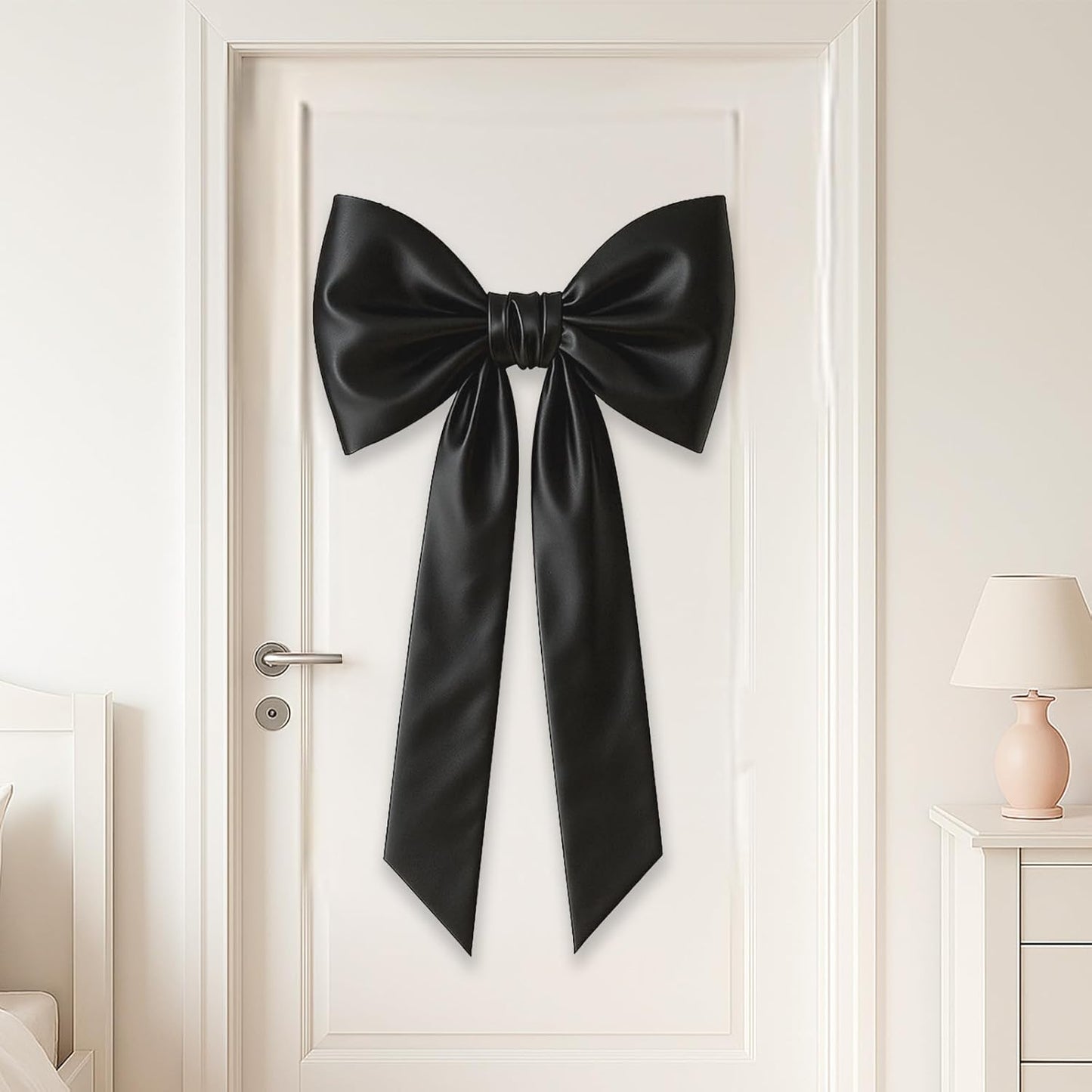 Skiennix Large Black Bow Party Decorations - 43 x 24 Inches Satin Ribbon Wall Decor for Birthdays & Weddings