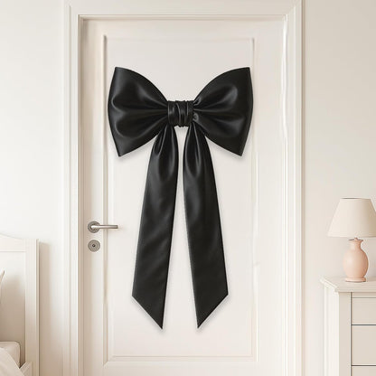 Skiennix Large Black Bow Party Decorations - 43 x 24 Inches Satin Ribbon Wall Decor for Birthdays & Weddings