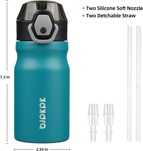 BJPKPK Stainless Steel Insulated Water Bottle - 14oz Reusable Thermal Flask with Straw Lid | Keeps Drinks Hot or Cold, Laguna