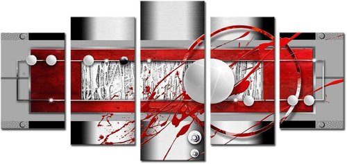 AWLXPHY Abstract Canvas Wall Art - Modern Red, Black & Grey 5-Piece Framed Set | 60" x 30" HD Print for Living Room Decor