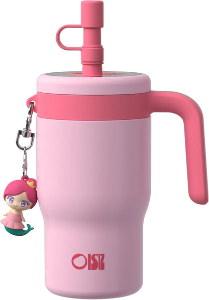 OISIZ 14oz Kids Tumbler - Leakproof Stainless Steel Cup with Straw Lid & Handle | Pink