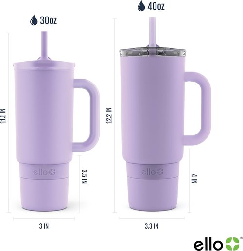 Ello Port 30oz Tumbler - Vacuum Insulated Stainless Steel Travel Mug with Carry Loop & Handle | Lilac