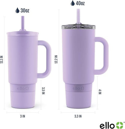 Ello Port 30oz Tumbler - Vacuum Insulated Stainless Steel Travel Mug with Carry Loop & Handle | Lilac