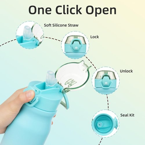BJPKPK Insulated Water Bottle - 25oz Stainless Steel Flask with Straw & Carry Handle | Sea Salt Color