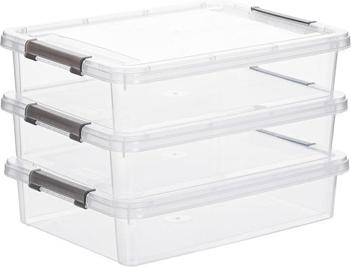 Citylife 3 PCS Plastic Storage Bins - Stackable Clear File Boxes with Latching Lids for A4 Paper & Documents