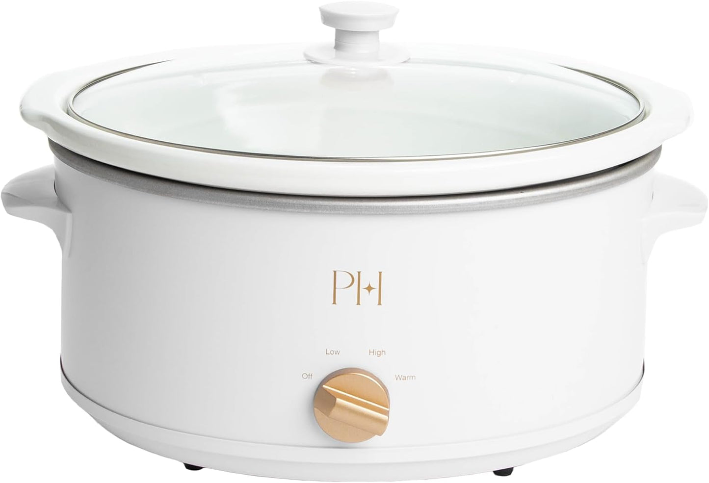Paris Hilton 6-Quart Manual Slow Cooker - Three Settings, Nonstick Stoneware Insert, Family Size, White