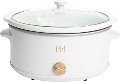 Paris Hilton 6-Quart Manual Slow Cooker - Three Settings, Nonstick Stoneware Insert, Family Size, White
