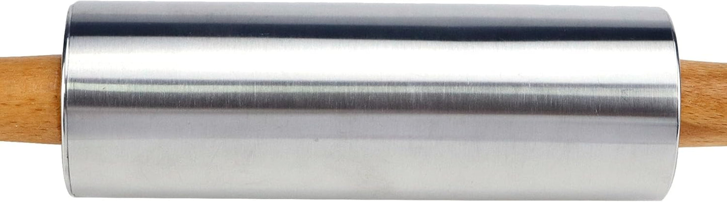 Skiennix Stainless Steel Rolling Pin - 13-Inch Dough Roller with Wood Handle for Baking & Pastry