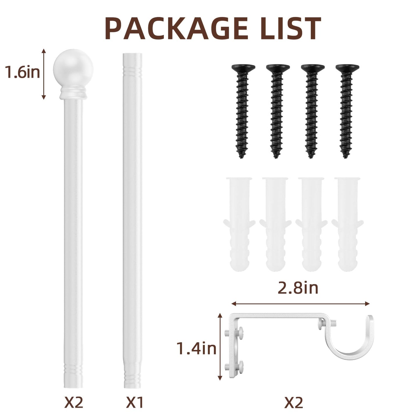 SMODBRODRE Curtain Rods for Window 32 and 48, White 5/8 inch Splicing Single Window Curtain Rod Set with Brackets