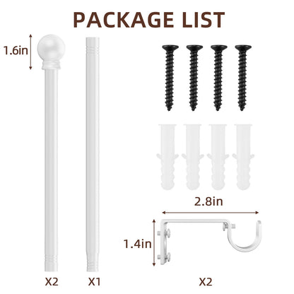 SMODBRODRE Curtain Rods for Window 32 and 48, White 5/8 inch Splicing Single Window Curtain Rod Set with Brackets