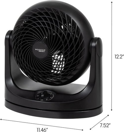 IRIS USA WOOZOO Desk Fan - Oscillating Air Circulator with 3 Speeds & 112° Tilt - Quiet & Compact for Bedroom, Office, Black
