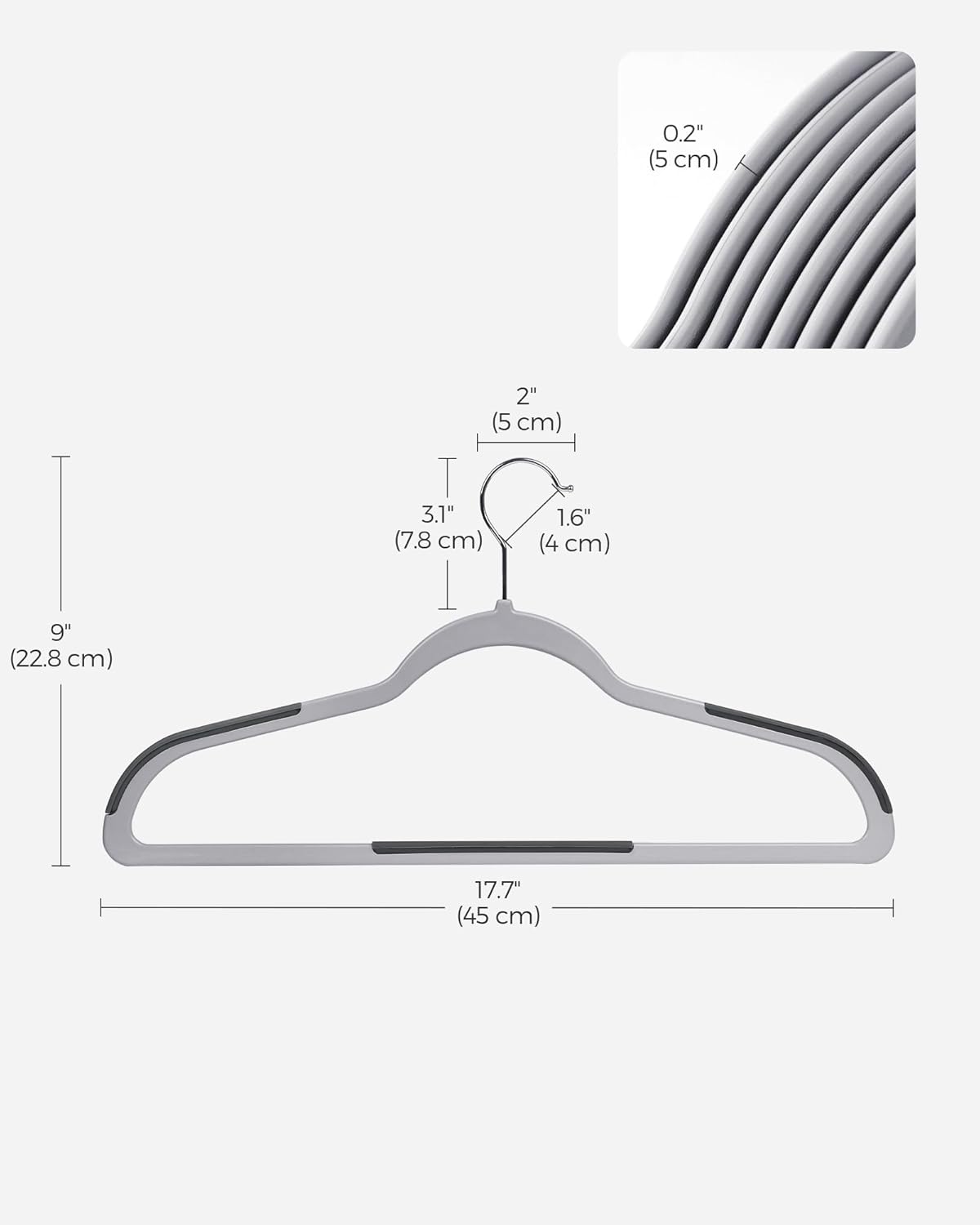 SONGMICS Plastic Coat Hangers - Space-Saving Design, Pack of 50 - Light Gray & Dark Gray